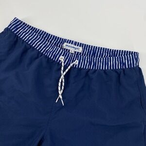 Maamgic Mens XL Navy Blue Striped Waistband Mesh Lined Swim Trunks Shorts